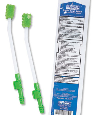 Sage Single-Use Oral Swab System with Perox-A-Mint Solution without Mouth Moisturizer